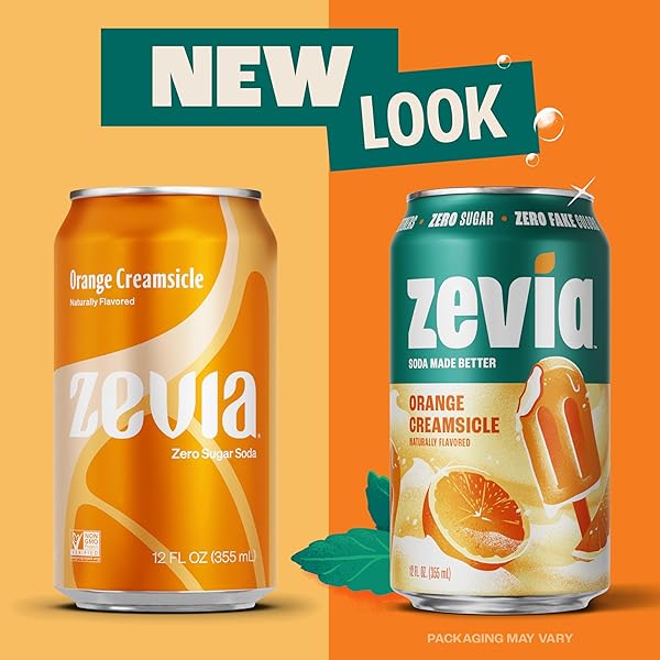 ZEVIA ZERO SUGAR SODA, ORANGE CREAMSICLE, 12 OZ CANS (8-PACK) – CAFFEINE FREE, NATURALLY SWEETENED, NO CALORIE SODA – NON-GMO PROJECT VERIFIED, GLUTEN-FREE, VEGAN