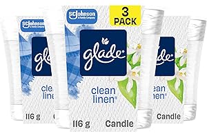 Glade Scented Candle, Clean Linen, 1-Wick Candle, Air Freshener Infused with Essential Oils for Home Fragrance, 3 Count (Pack