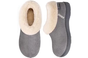 EverFoams Women's Micro Suede Cozy Memory Foam Winter Slippers with Fuzzy Faux Fur Collar and Indoor Outdoor Rubber Sole