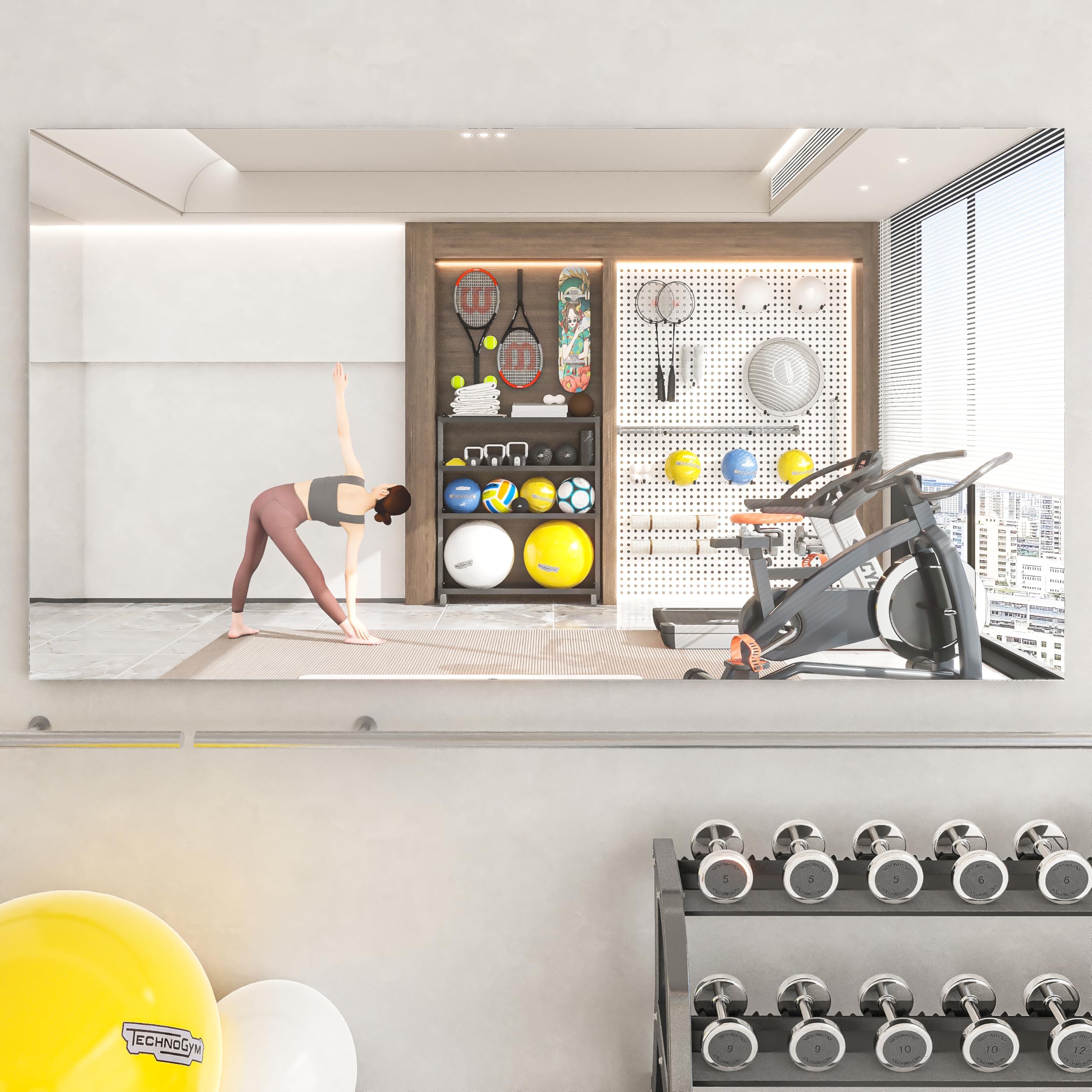 Photo 1 of ***MINOR SCRATCHES ON MIRROR/IN PICTURE BELOW***Hasipu Home Gym Workout Mirror 72" L x 36" W-1pc Large Full Length Mounted Full Body Frameless Mirror for Workout, Yoga, Garage, Bedroom, Dance