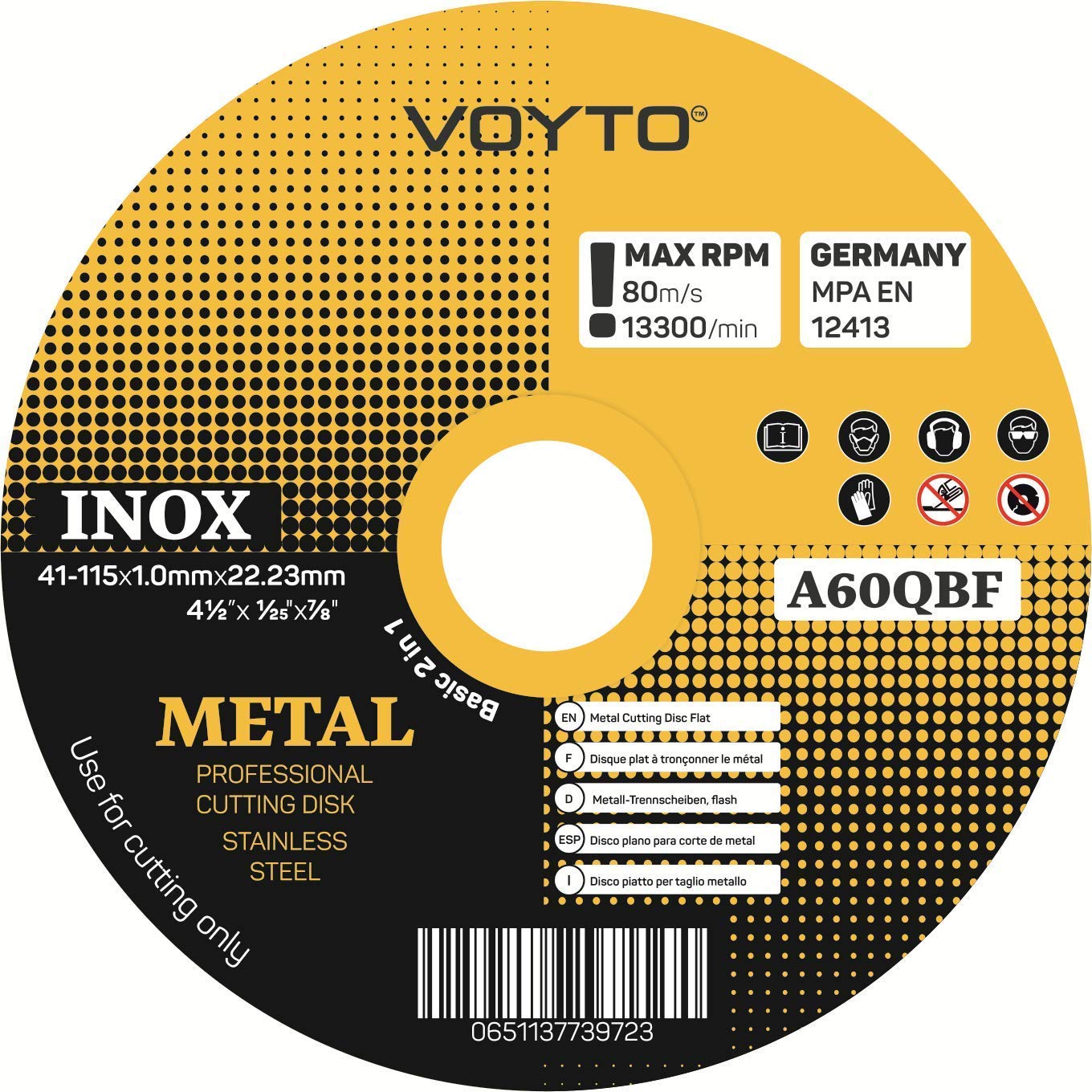VOYTO Pack of 10 x Ultra thin 115 x 1mm Ultra Thin for Angle Grinder- Stainless steel, 4.5" cuttings slitting discs blades - metal cutting Steel Pipes Steel Cables and Cables, and Non-ferrous Metals
