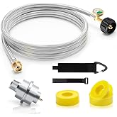 Luxiv 10Ft Propane Hose With Gauge Fuel Filter QCC1 Adapter For Mr Heater | 10Ft Stainless Braided Propane Hose With Detachable Filter, Luminous Gauge, QCC1 Adapter For Heater And Grill Use