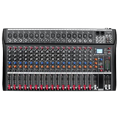 Depensheng DX16 DJ Sound Controller Interface w/USB Drive for Computer Recording 16-Channel Studio Audio Mixer - XLR Microphone Jack, 48V Power, RCA Input/Output for Professional and Beginners
