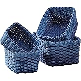 4PCS Woven Storage Baskets Set, Small Baskets for Organizing, Square Handwoven Paper Rope Organizer Bins for Shelves and Home Storage (Blue)