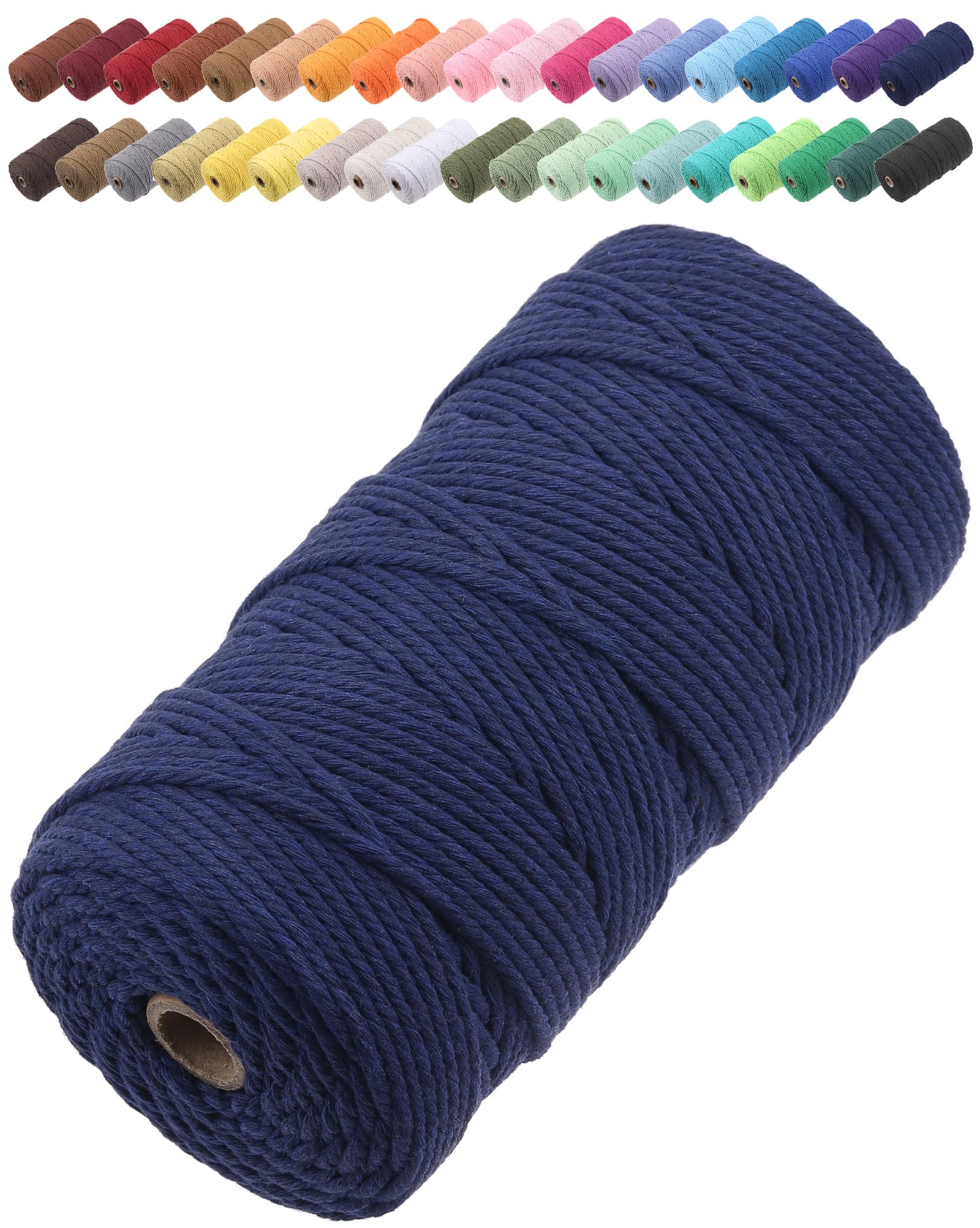 GOHOF Macrame Cord 3mm x 150m Premium Cotton Macrame Rope, 4 Strand Twisted Soft Cotton Cord, One of The Most Perfect Materials for Macrame Art, Cotton String Without Chemicals (Denim) — image 1