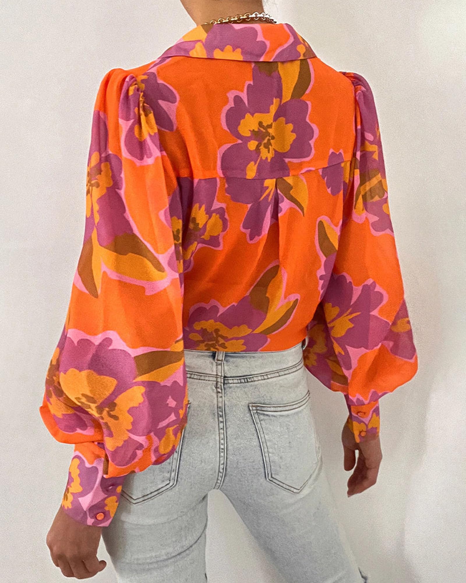 BTFBM Women Fashion Button Down Shirts V Neck Printed Solid Boho Long Sleeve Blouses Dressy Casual Summer Fall Tops