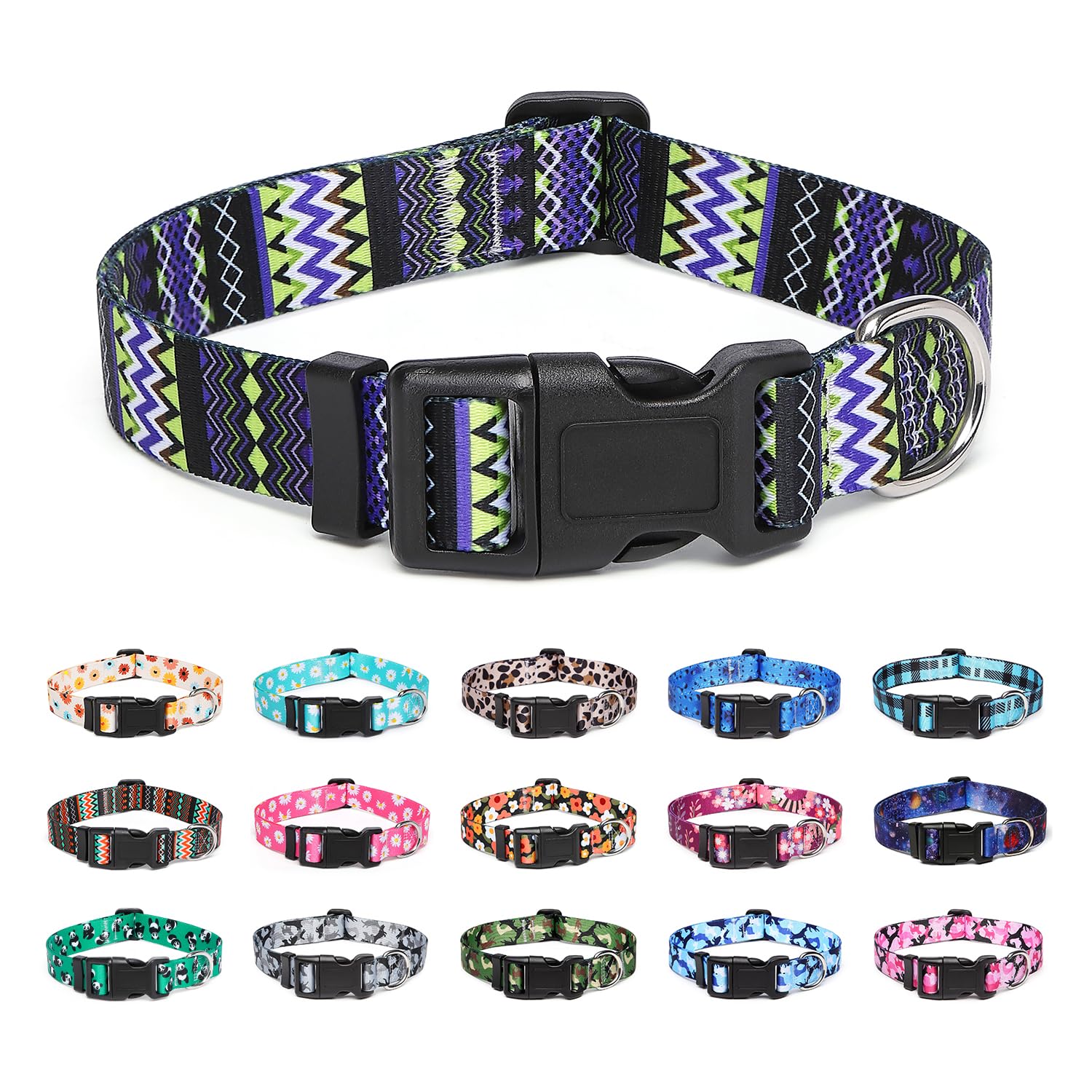 Suredoo Adjustable Dog Collar with Patterns, Ultra Comfy Soft Nylon Breathable Pet Collar for Small Medium Large Dogs (L, Tribal Violet) — image 1