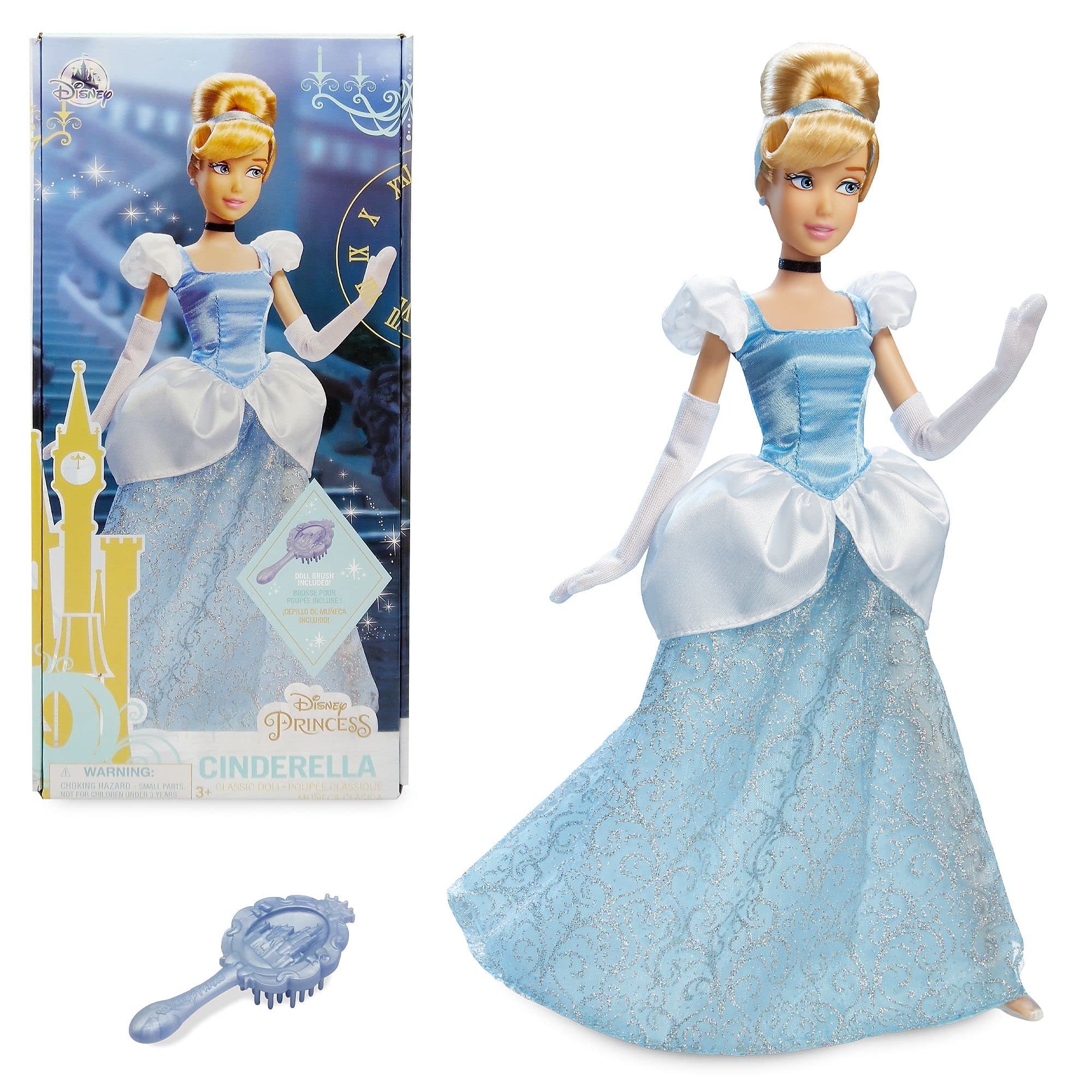 Disney Store Official Princess Cinderella Classic Doll for Kids, 29cm/11”, Fully Posable Toy in Glittering Outfit, Includes Slippers, Evening Gloves, Choker and Brush - Suitable for Ages 3+