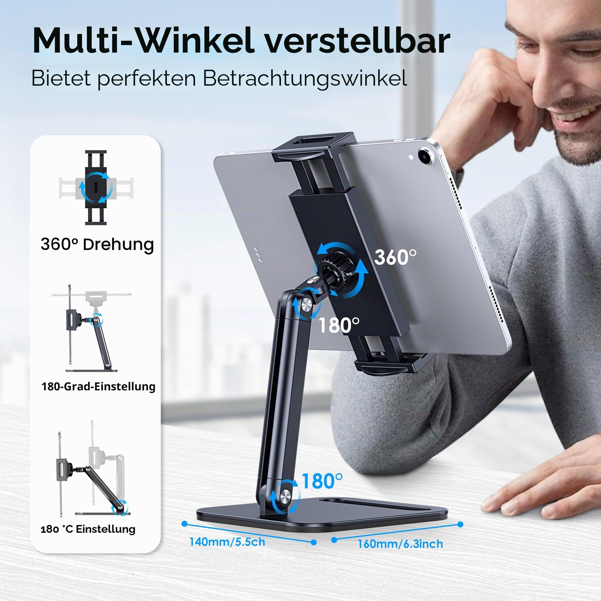 CreaDream Tablet Ständer, robuster Aluminium iPad Halter für Schreibtisch 3