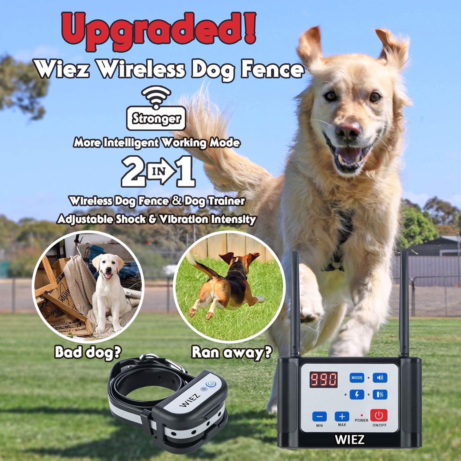 Reviews WIEZ Dog Fence Wireless & Training Collar Outdoor 2in1