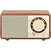 Sangean WR-7WL Wood Cabinet Mini Bluetooth Speaker with FM Tuner and Aux-in Walnut/Wood