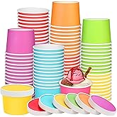 Kochorie 60-Pack 8 Oz Paper Ice Cream Cups with Lids Candy Color Disposable Dessert Snack Bowls for Sundae, Frozen Yogurt & Party Supplies| Hot/Cold Safe Containers