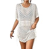 Bsubseach Crochet Coverups for Women 2025 Hollow Out Swimsuit Cover Up Knit Summer Beach Cover Ups Dress with Drawstring