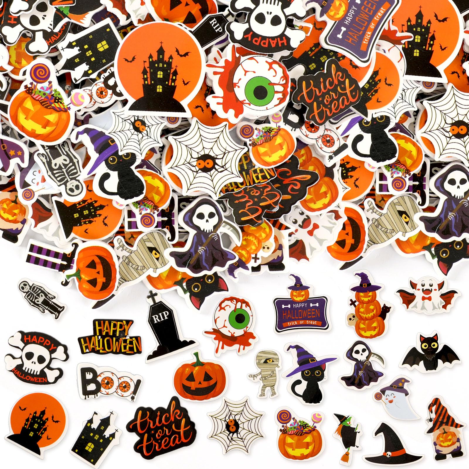 JULBEAR Halloween Foam Stickers Bulk, 300 Pieces Pumpkins Jack Ghost Bats Monster Color Printing Pattern Self-Adhesive Foam Stickers for Crafts Holiday Cards Home Halloween Party Decoration Supplies