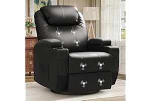 JUMMICO Recliner Chair, Rocking Massage Chairs, Home Reclining Sofa Chair, PU Leather, Ergonomic Living Room Chair with Cup Holders, Remote Control (Black)