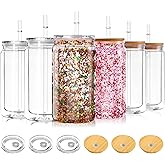 BGRAING 6 Pack 16 oz Acrylic Snow Globe Tumbler Double Wall Plastic Snowglobe Tumbler Cups with Pre-Drilled Hole, 100% Leak Proof, with Bamboo Lids & Clear Lid, for Snow Globe Glitter DIY Gift