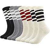 scenicamp 4 Pairs Striped Crew Socks for Women Cotton Athletic Sock with Lightweight Comfortable Size 7-10