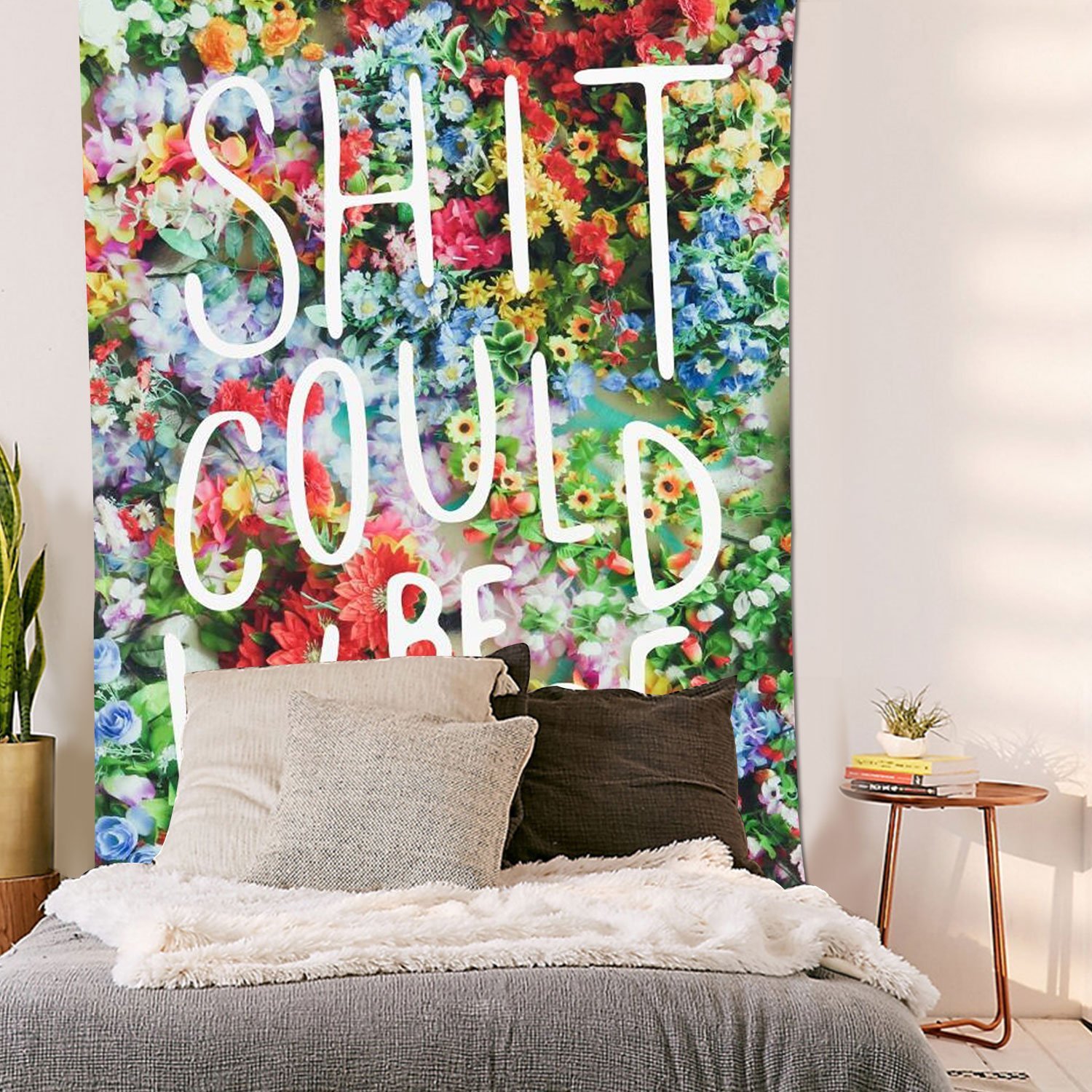 Tapestry Floral Words Wall Tapestry Fabric Wall Art Bedspreads Home Decor (Flower, 50\'\'X60\'\')