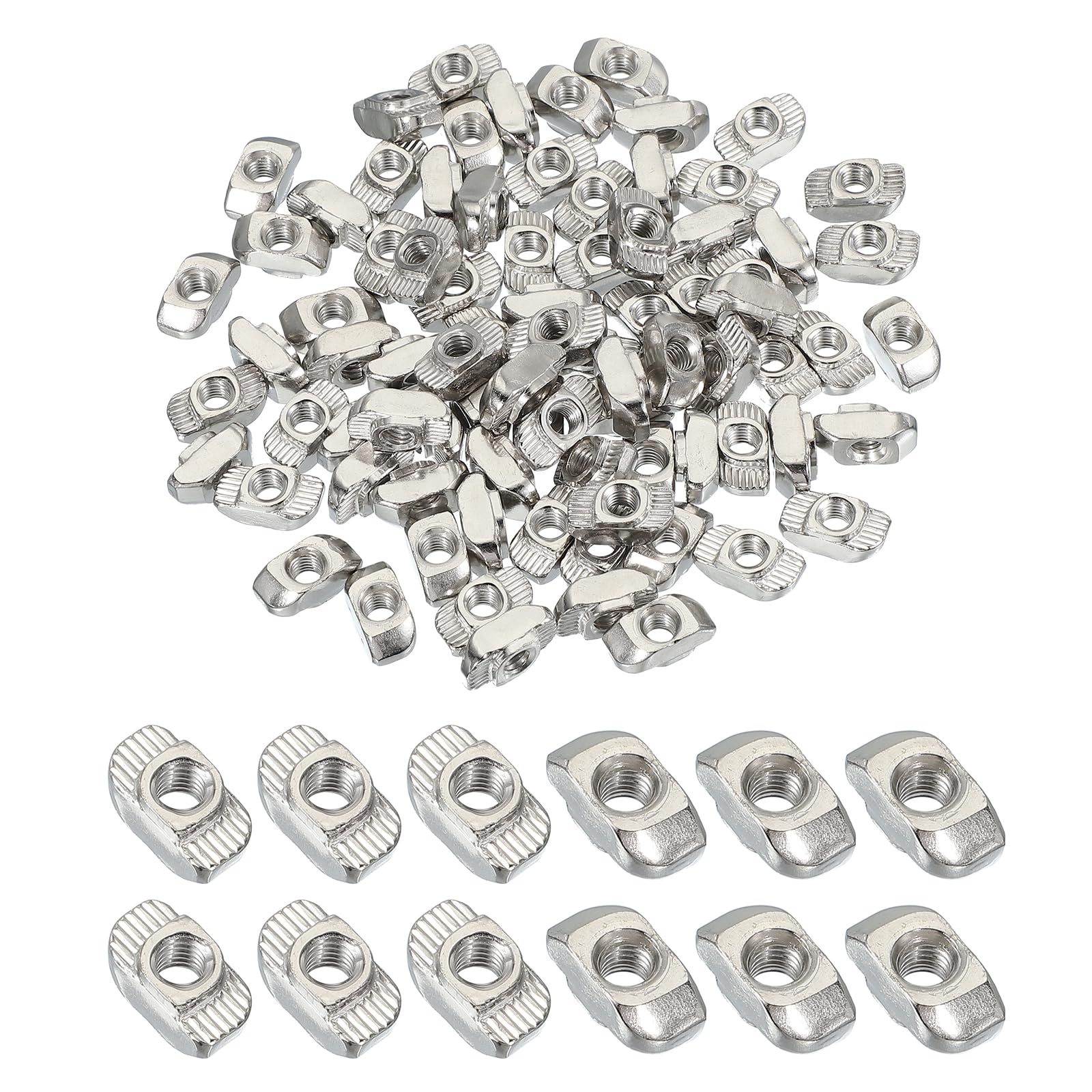 PATIKIL 3030 Series M5 t Nuts, 100pcs t Slot Nut Hammer Head Fastener Nut, Nickel Plated Carbon Steel Nut for Aluminum Profile l Silver