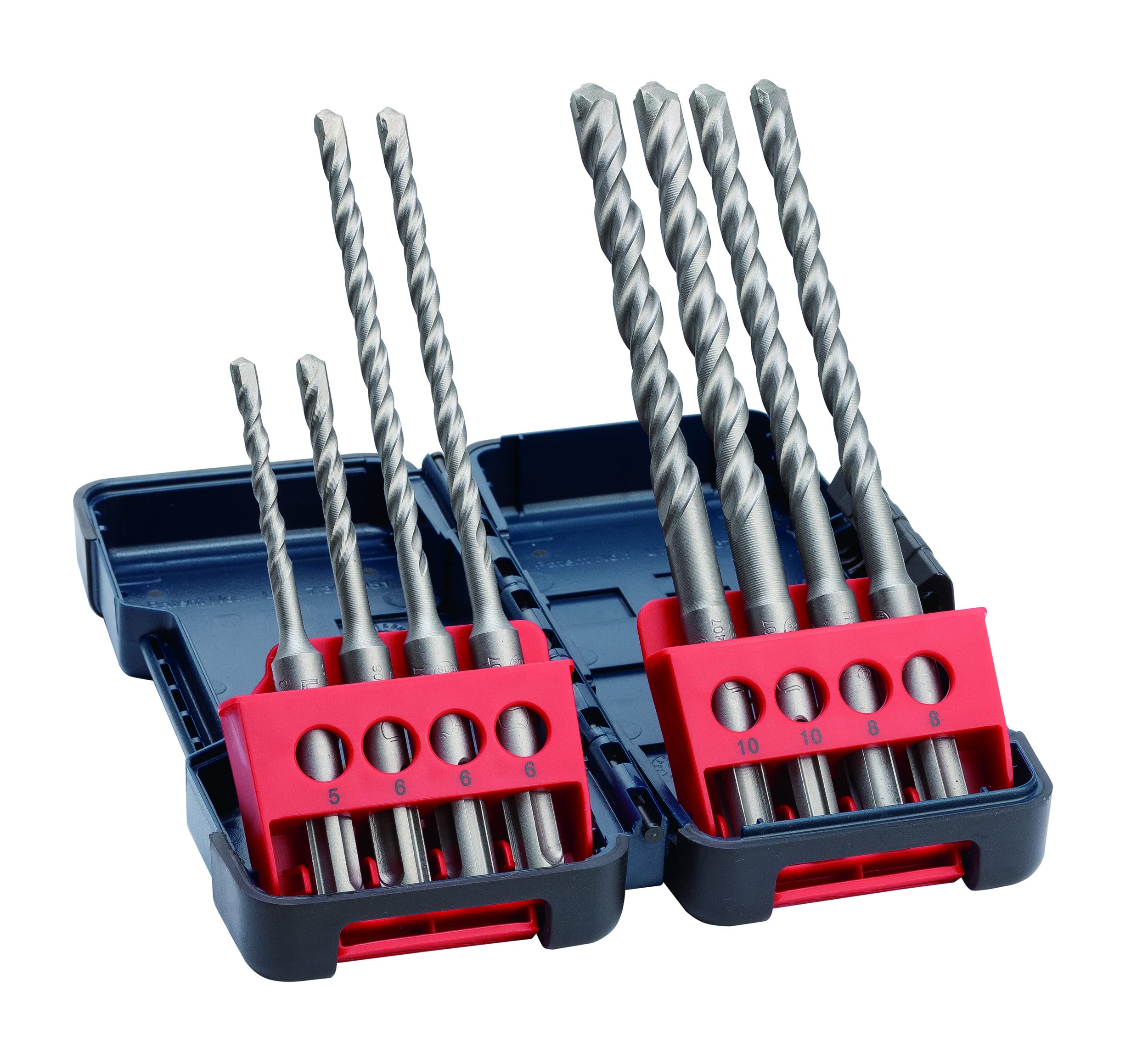 Bosch Professional 8-Piece Hammer Drill Bit Set, SDS plus-3 (for Concrete, in a Tough Box, Diameter 5-10 mm, Hammer Drill Accessories), Blue/Silver