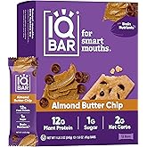 IQBAR Brain Body Keto Protein Bars - Almond Butter Chip Bars 12 - Count Energy Bar - Low Carb High Fiber Vegan Bars Low Sugar