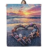 Beach Sunset Throw Blanket for Girls Boys Kids Adults, 50x60 in, Cozy Flannel Blanket for Bedroom, Camping, Couch, Room Decor, Fuzzy Warm Soft Gifts