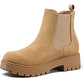 mysoft Women's Chelsea boots Low Heel Slip On Lug Sole Elastic Ankle Booties