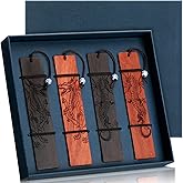 Dispowreath 4 Pieces Wood Bookmark Gift Dragon Bookmarks for Men Women Book Lovers Handmade Cool Natural Wooden Carving Book Mark Box Set for Christmas Birthday Present Teachers Appreciation