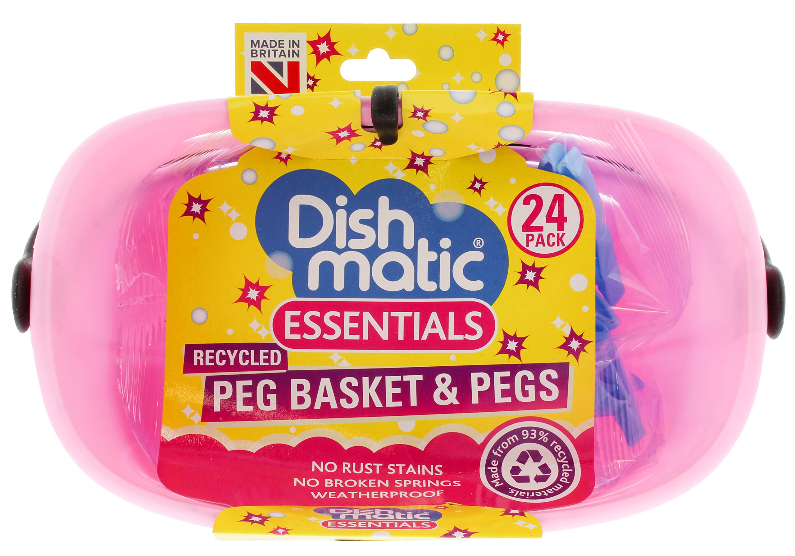 Dishmatic Peg Basket with 93% Recycled Plastic, Heavy Duty Pegs, 24 pack