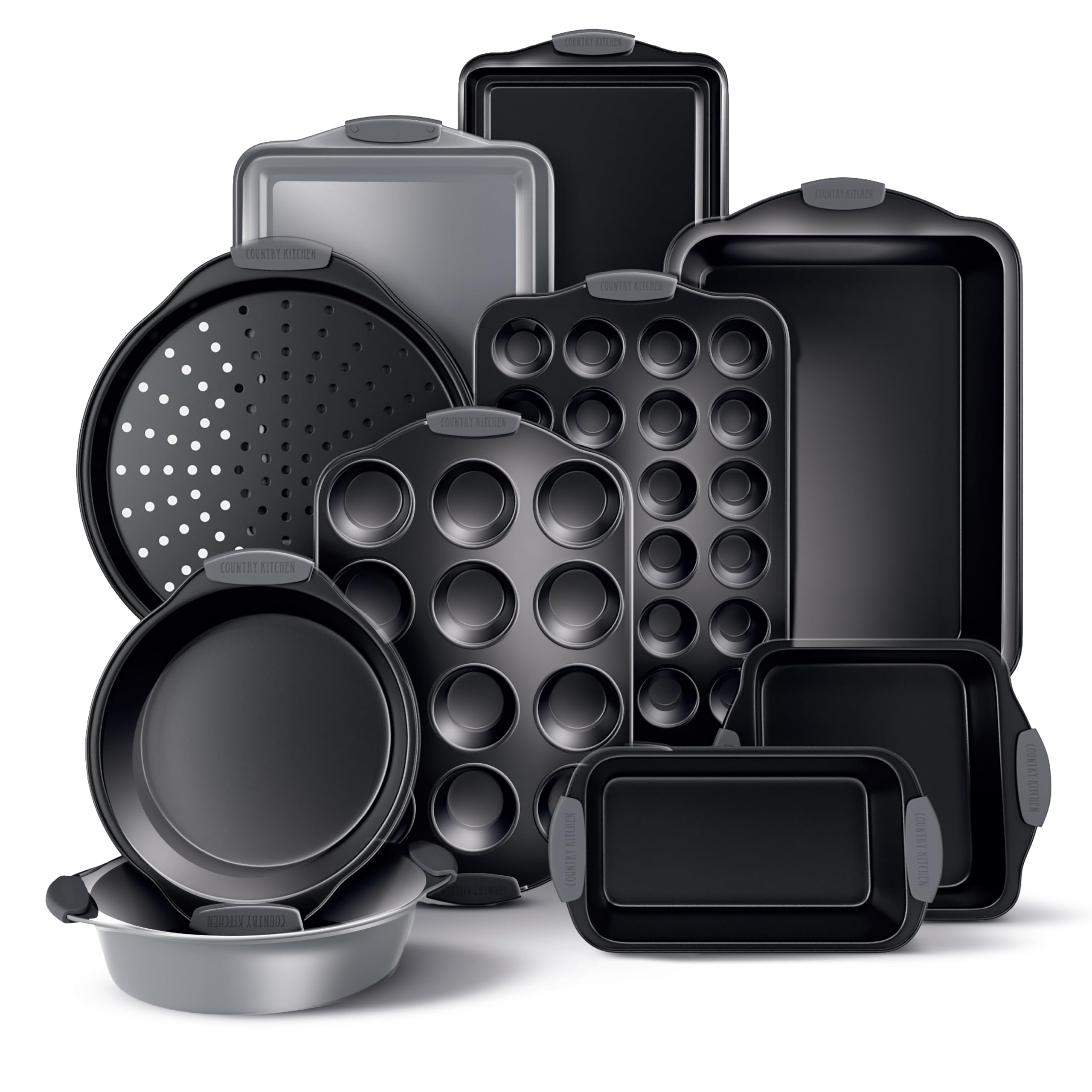Country Kitchen Nonstick Stackable Bakeware Set - Heavy Duty, Durable, Easy Release Baking Set, Grey, 10 Pcs Image