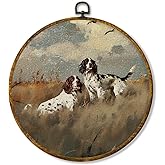 Hiuwevt Vintage Springer Spaniel Dog Round Wall Art Decor, Springer Spaniel Gifts Framed Canvas Prints, Rustic Farmhouse Roun