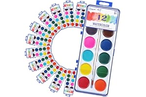 VEESA Washable Watercolor for Kids -12 Colors, Woodbrushes Included, 12 Pack Water Color Paint for Classroom, Party Favors and Art Activities, 30% More Paint