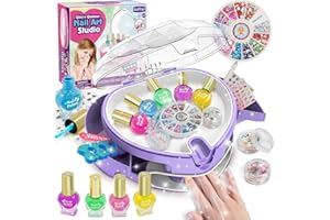 BATTOP Kids Nail Polish Set for Girls,Kids Nail Kit with Organizer Nail Dryer, Polish, Stickers, Gems, Filer - Ideas Gift for Girls 6 7 8 9 10 11 12 - Dress-Up Toy