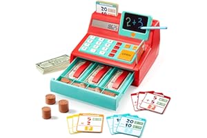 LALALARK Cash Register Playset – Detachable Write & Erase Pad, Calculator, Play Money, Credit Card, Grocery Store Playset, Preschool Activities, Educational Learning Toy for Kids, Christmas Birthday Gift