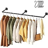 Pickpiff Vintage Clothes Rack, 55" Industrial Pipe Wall Mount Garment Rack, Space-Saving Heavy Duty Clothes Hanger for Closet