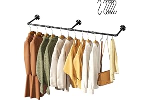 Pickpiff Vintage Clothes Rack, 55" Industrial Pipe Wall Mount Garment Rack, Space-Saving Heavy Duty Clothes Hanger for Closet
