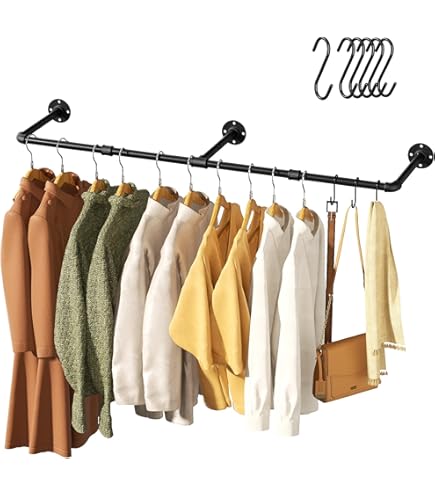 OROPY Lot De 2 Portant à Vêtements Industriel, Tringle à Vêtements Murale 167cm, Barre De Tuyau