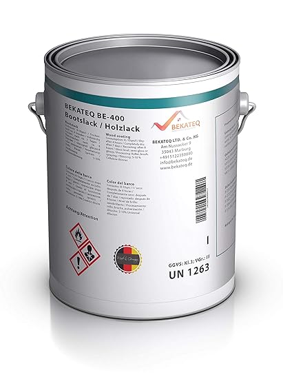 BEKATEQ BE-400 Bootslack innen aussen, 1l seidenmatt, Holz Klarlack, Parkettlack Treppenlack, hochbelastbar, schnelltrocknend