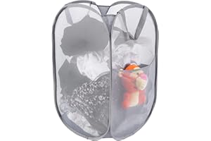 Kimmama Large Collapsible Mesh Laundry Basket,Foldable Pop Up Laundry Hamper with Side Pocket,Removable Clothes Storage Bin with Handle for Laundry Room,College Drom,Bathroom,Kid Room,Travel,72L