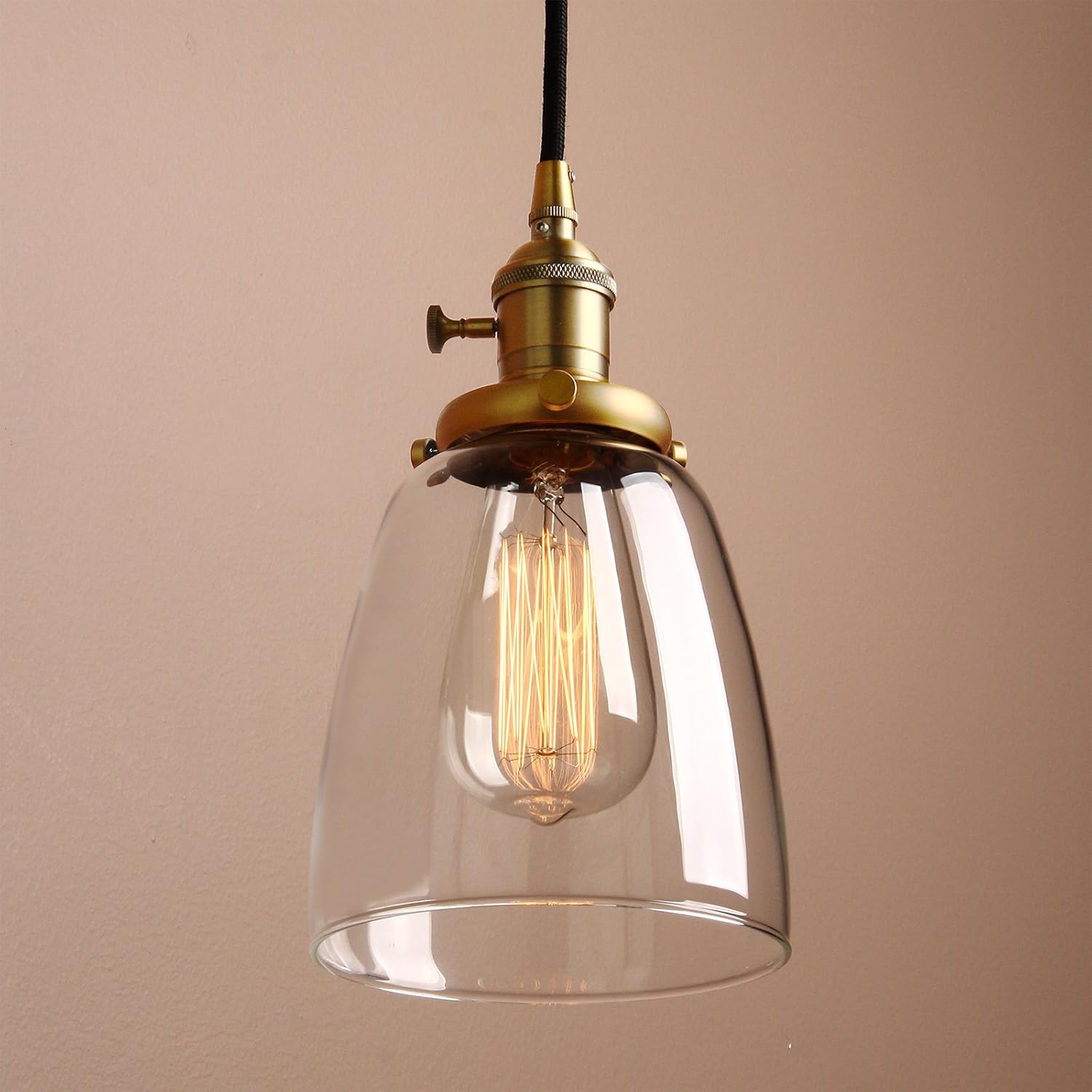 PathsOn Industrial Vintage Modern Edison Hanging Pendant Ceiling Light Fixture Loft Bar Kitchen Chandelier Decorative Lighting with Bell Clear Glass Light Shade E27 (Antique) - Image 4