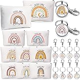 Sieral 20 Pcs Employee Appreciation Gift Bulk for Women Inspirational Canvas Makeup Bag Cosmetic Bag Toiletry Pouch Keychain Return Gift for Social Worker Nurse Teacher Friend Birthday(Rainbow)