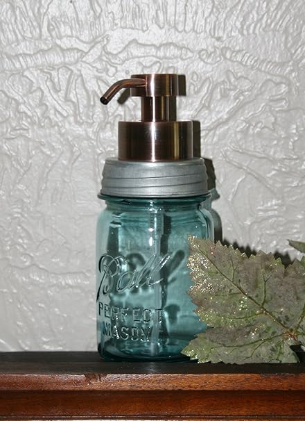Mason Jar Foaming Soap Dispenser With Metal Pump Vintage Blue
