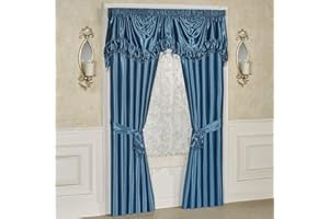 Touch of Class Portia Luxury Window Treatment | Rich Sapphire Blue | Premier Smooth Polyester Satin 2 Piece Lined Window Drapery Set with Empire Valance and 96 Inch Long Curtain Pair