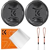 K&F CONCEPT 55mm Front Lens Cap Cover 2 Pack, 5-in-1 Snap-on Lens Cover with 2 Anti-Loss Keeper and 1 Microfiber Cleaning Clo