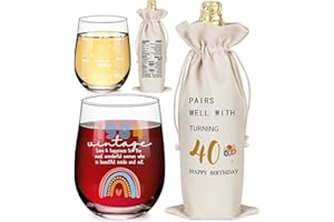 LEJIAJINW 40th Birthday Gifts for Her - 40 Years Old Birthday Gifts for Women - Vintage 40th Birthday Decorations for Women - 40 Year Old Presents Stemless Wine Glass (1 Glass, 1 Bag)