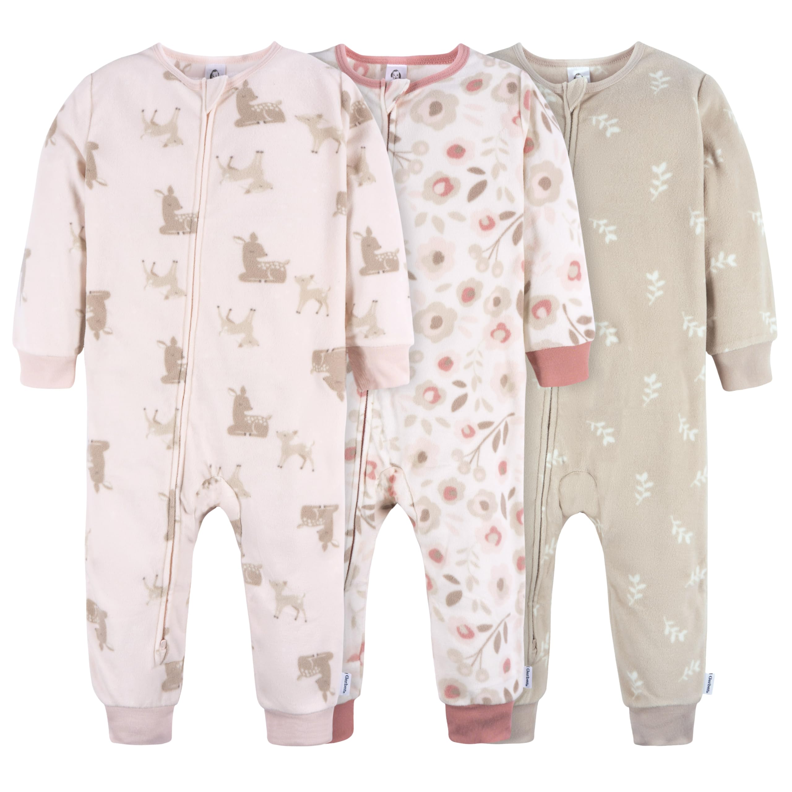 Photo 1 of Gerber Baby Girls' Toddler Loose Fit Flame Resistant Fleece Footless Pajamas 3-Pack, Pink Deer, 2T