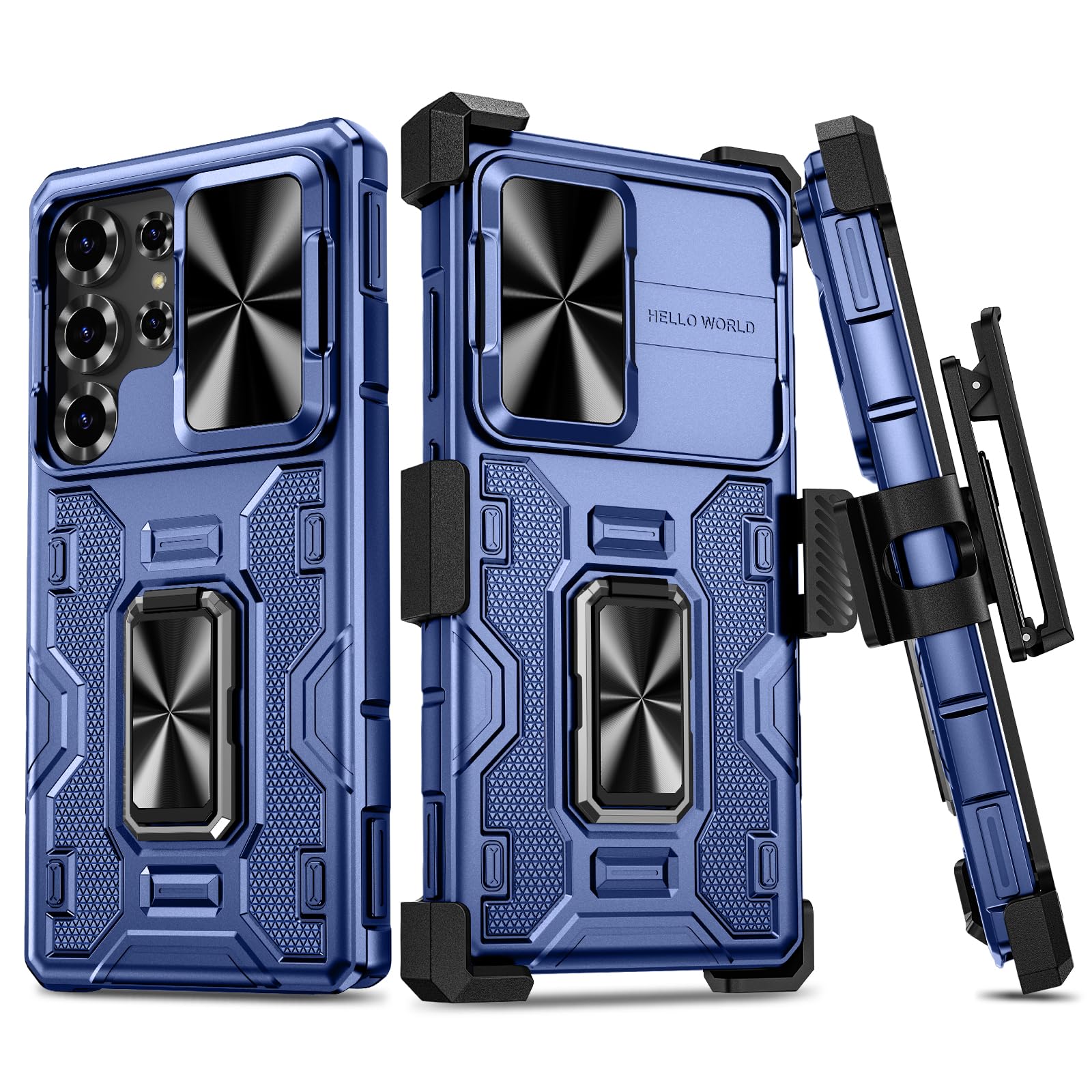 VEGO for Samsung Galaxy S25 Ultra Case, with [Belt Clip Holster] [Slide Camera Cover] [360° Rotatable Ring Kickstand] Military Grade Shockproof Protective Cover - Dark Blue