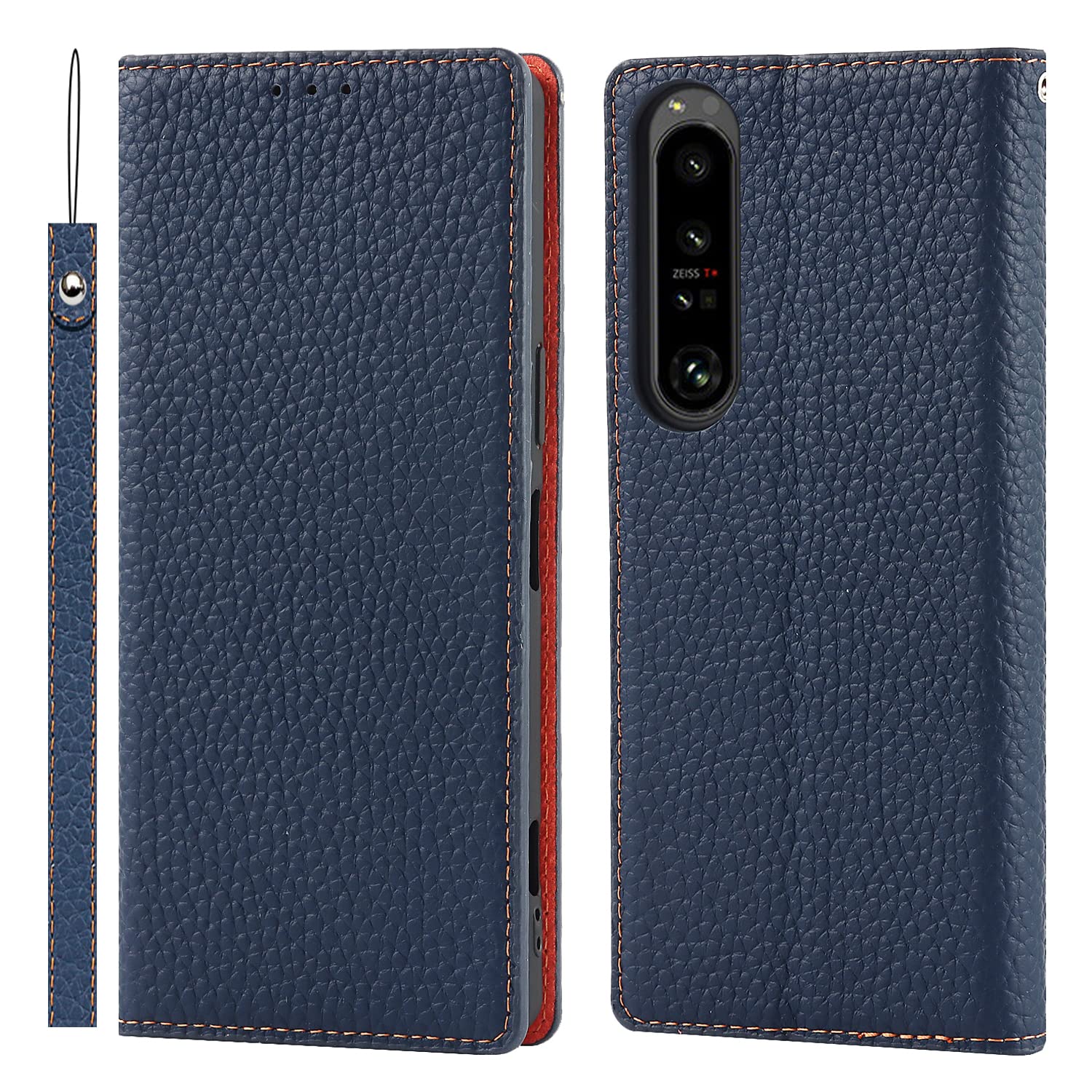 Cavor Phone Case Sony Xperia 1 IV,Genuine Leather Flip Wallet Case,[3 Card Slots][Magnetic Closure][RFID-Blocking],Protective Case Cover for Sony Xperia 1 IV - Dark Blue