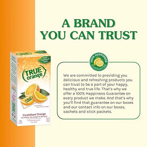 TRUE ORANGE 100CT (PACK OF 1) – WATER ENHANCER – BULK DISPENSER – 0 CALORIE DRINK MIX PACKETS FOR WATER – ORANGE FLAVORING POWDER PACKETS