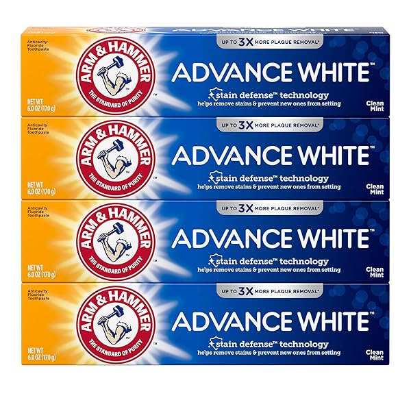 ARM & HAMMER ADVANCE WHITE TOOTHPASTE, CLEAN MINT FLAVOR, STAIN DEFENSE TECHNOLOGY, 6 OUNCE (PACK OF 4)